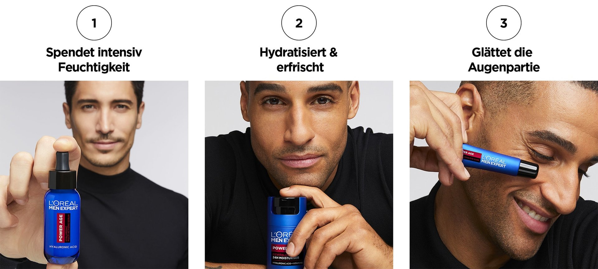Ein Mann mit Power Age revitalisierende Augenpflege - Anwendungsschritte
